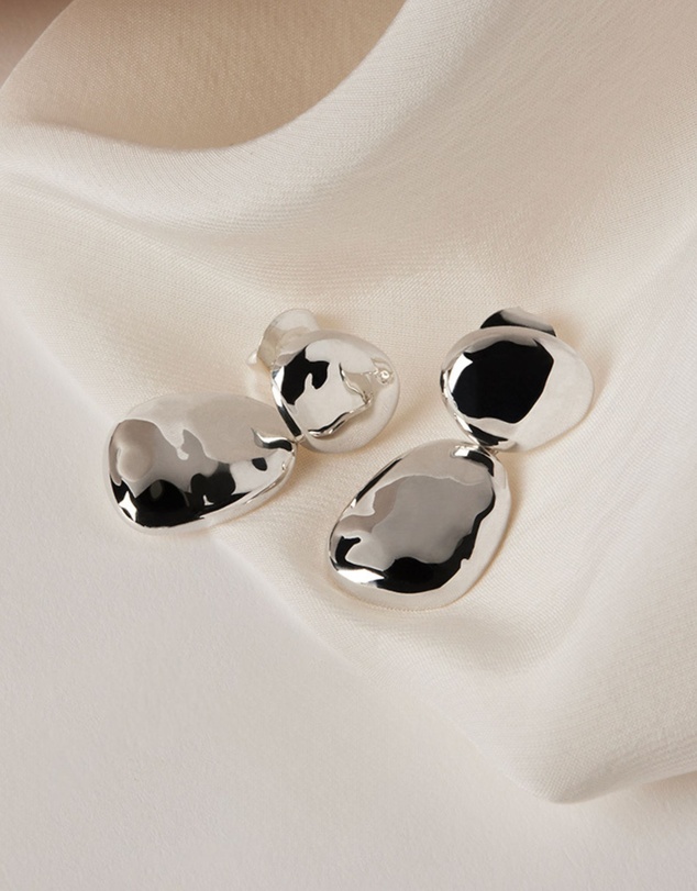 Najo - Double Pebblet Silver Stud Earrings