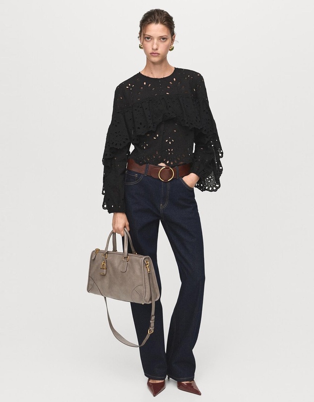 M.N.G - Blouse With Embroidered Eyelet Ruffles