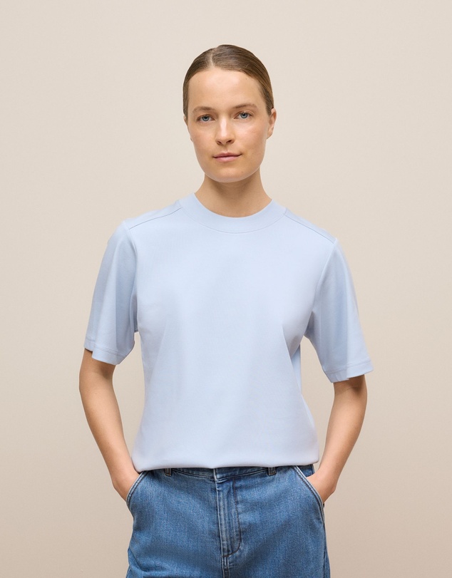Trenery - Cotton Modal Interlock T-shirt in Soft Blue