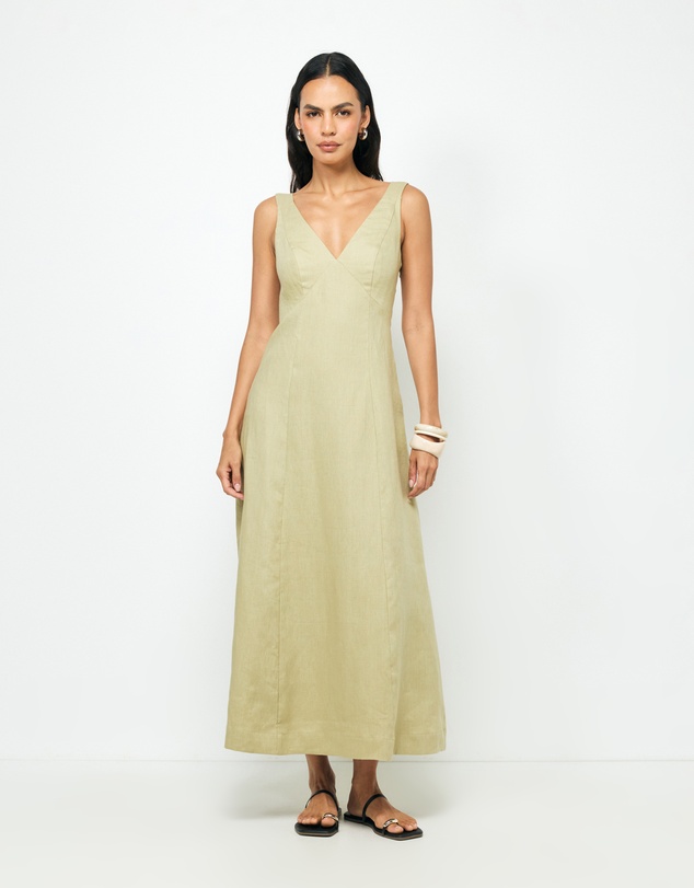 AERE - Haven Linen Beaded Midi Dress