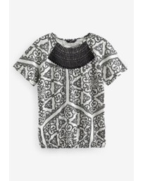 NEXT - Short Sleeve Crochet Bubblehem Top