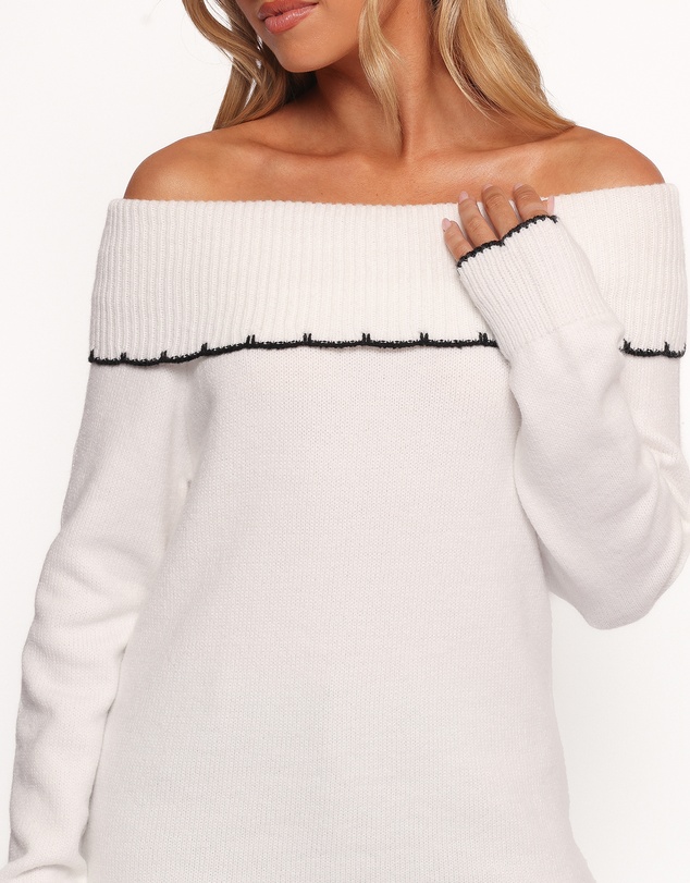 Petal & Pup - Yoana Off Shoulder Knit Sweater - White