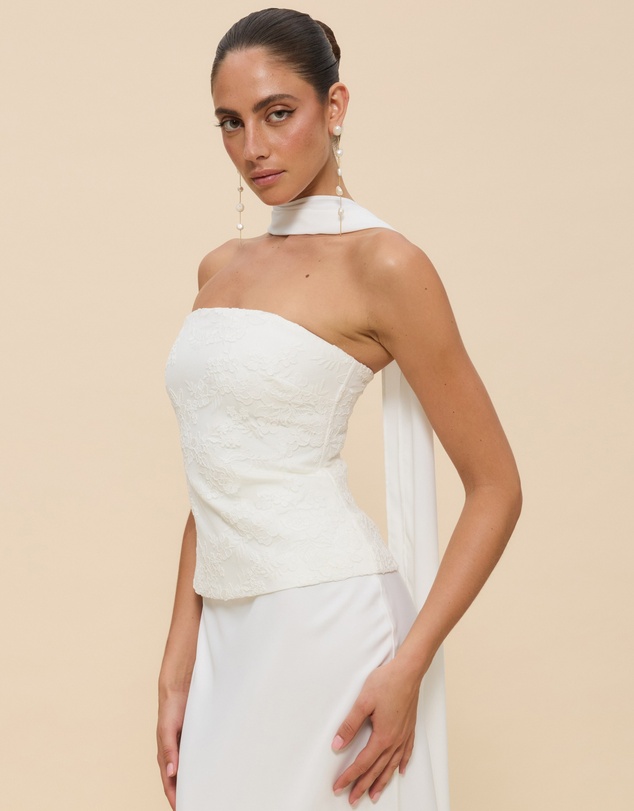 Revibe - Repaired CHANCERY Renn Strapless Lace And Satin Maxi Dress with Scarf - AU 10