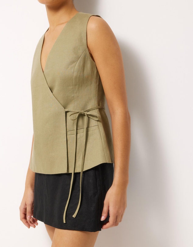 AERE - Ava Tie Front Linen Wrap Top
