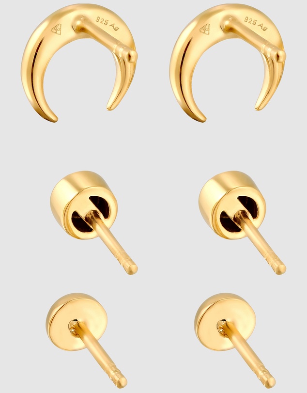 Elli Jewelry - Earrings Stud Set Crystal Crescent 925 Sterling Silver Gold-Plated