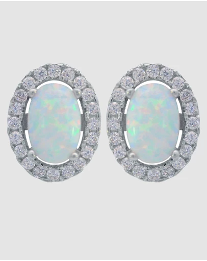 Georgini - Georgini Opal Glow Blackwattle White Created Opal Silver Earrings