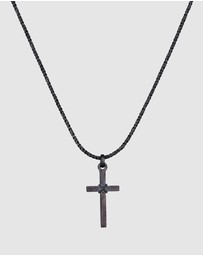 Kuzzoi - ICONIC EXCLUSIVE - Necklace Men Cross Flat Cord 925 Sterling Silver Gold Plated Oxidized
