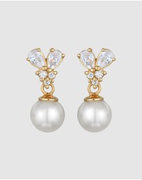 Elli Jewelry - Earrings Ear Hangers Elegant with Zirconia And Synt. Pearl in 925 Sterling Silver Gold Plated