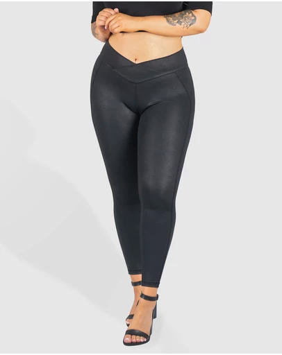 B Free Intimate Apparel - V-Waist Faux Leather Booty Sculpting Leggings
