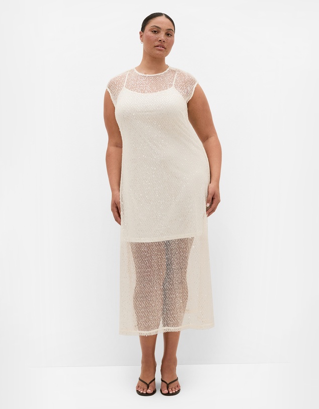 City Chic - Plus size Stardust Sequin Midi Dress - cream