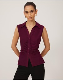 Tussah - Sleeveless Jersey Button Up Top