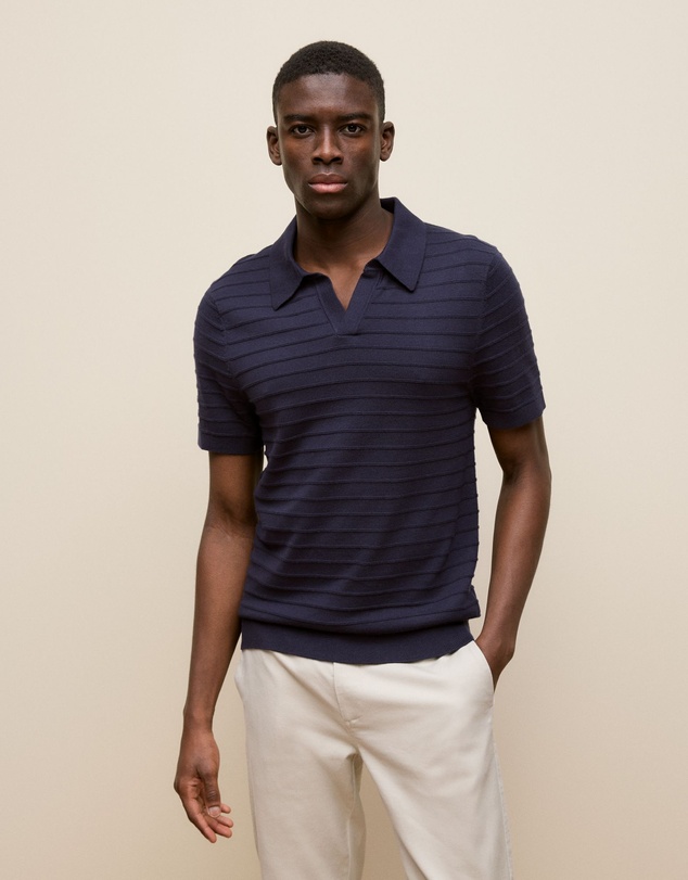 Trenery - Cotton Silk Textured Polo in Navy