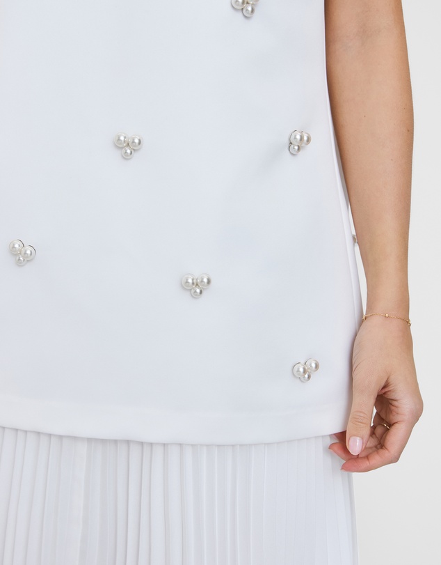 Six Stories - Embellished Pearl Strappy Maxi Dress with Neck Scarf