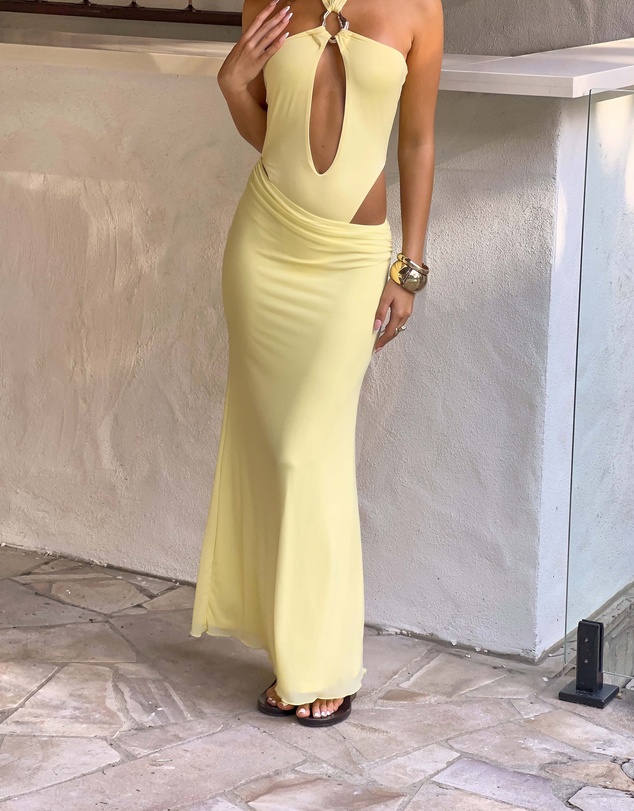 Beginning Boutique - Stella Yellow Halter Cut Out Maxi Dress