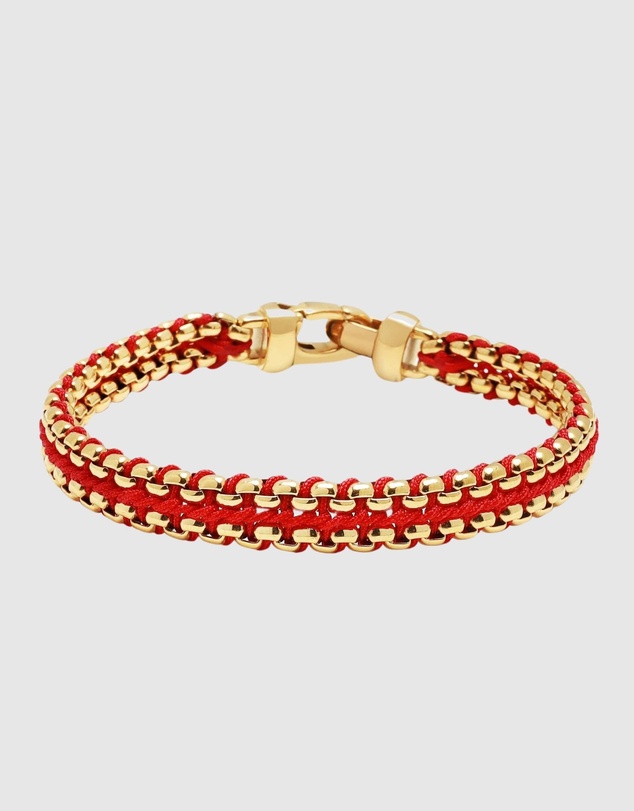 Nialaya Jewellery - Red Woven 8mm Box Chain Bracelet in Gold