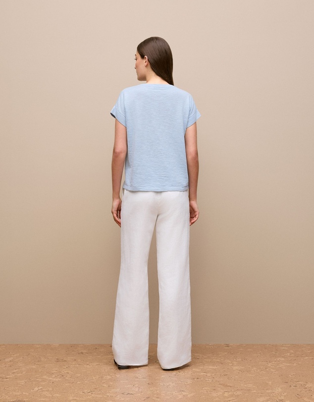 Trenery - Linen Cotton Relaxed Crew T-shirt in Ice Blue