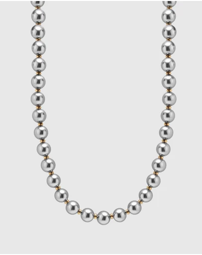 Nialaya Jewellery - 10mm Metallic Pearl Necklace with Gold