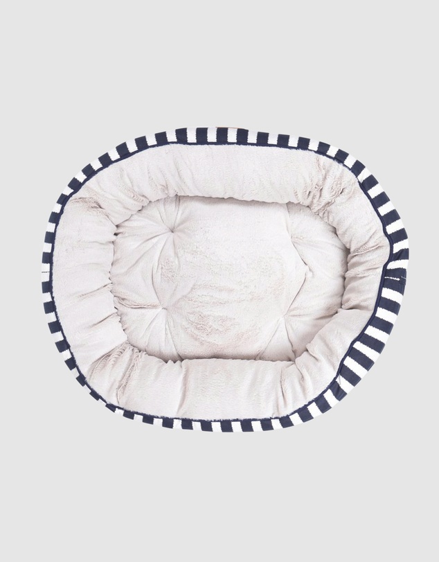 Mog & Bone - 4 Seasons Reversible Circular Dog Bed - Navy Hamptons Stripe Print