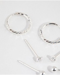 Lovisa - Sterling Silver Ball Diamante Stud & Hoop Earring Pack
