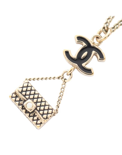 Pre-Loved by Azura Reborn - Pre-Loved CC Gold Plated Enamel Flap Bag Pendant Necklace