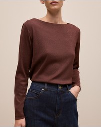 Trenery - Metallic Boat Neck Long Sleeve T-shirt in Espresso