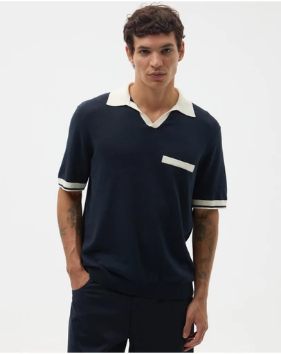 AERE - Contrast Linen Blend Polo