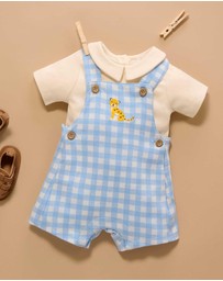 Purebaby - Gingham Overall Set -Kids-Babies