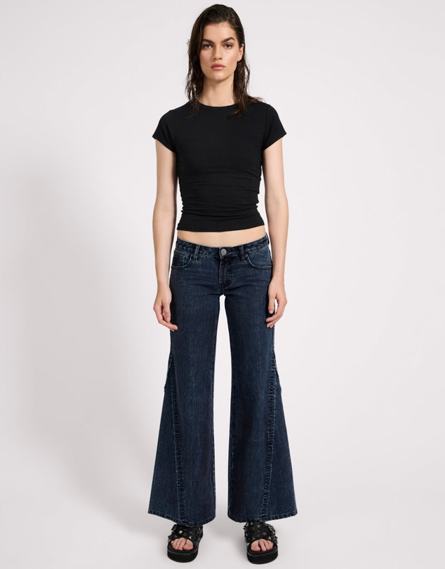 ONE TEASPOON - Johnnies Low Waist Wide Leg Flared Denim Jeans - Indigo Blue