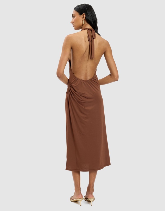 With Harper Lu - Pleated Backless Halter Dress