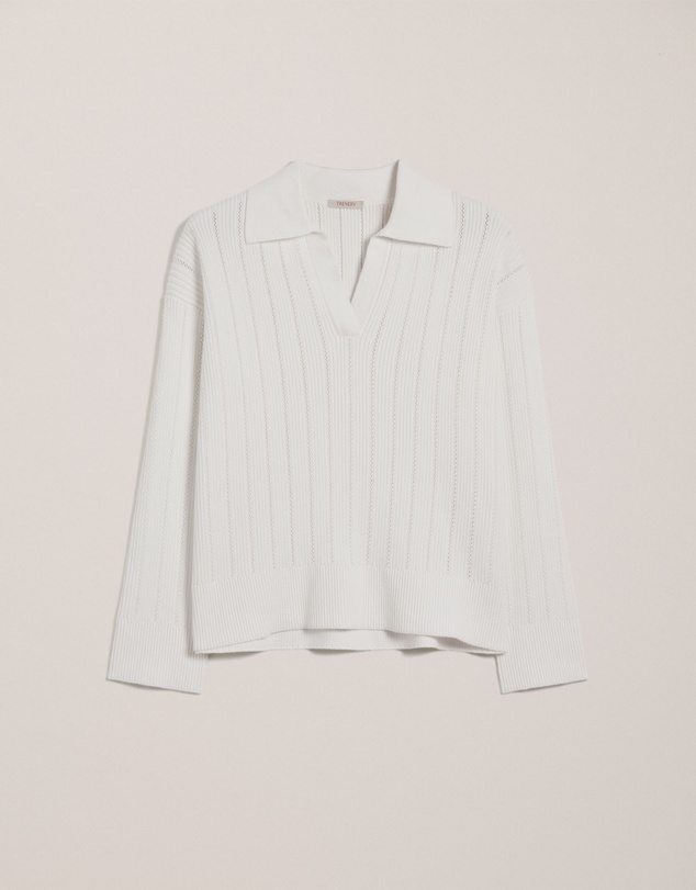 Trenery - Cotton Cashmere Fine Cable Polo in Cream