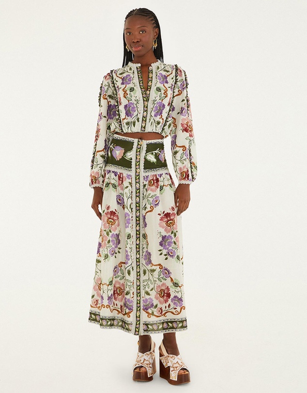 Farm Rio - Rococo Flowers Cream Midi Skirt