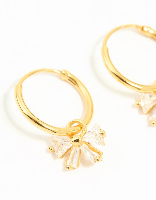 Lovisa - Gold Plated Sterling Silver Cubic Zirconia Bow Huggie Earrings