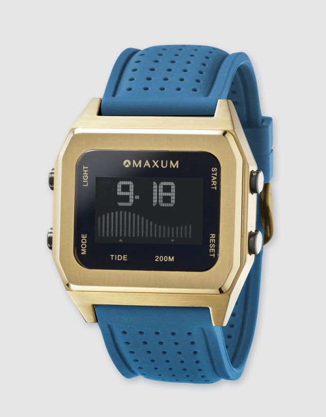 Maxum - Raglan Tide Watch – Gold Case, Black Dial & Blue Silicone Strap
