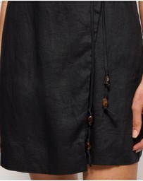 AERE - Nora Beaded Linen Wrap Mini Dress