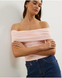 Atmos&Here - Elka Short Sleeve Mesh Off Shoulder Top