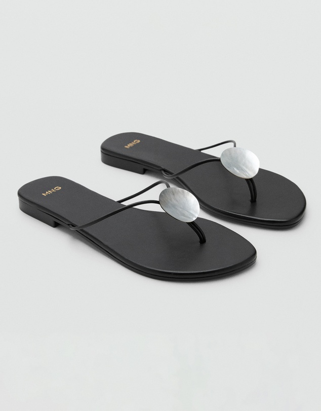 M.N.G - Leather Sandals with Shell Detail