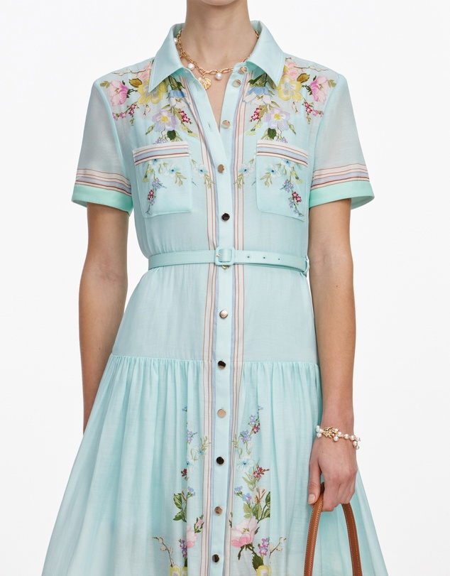 Self Portrait - Mint Floral Organza Midi Dress