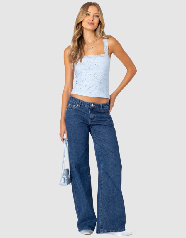EDIKTED - Virginia Lace Trim Eyelet Tank Top