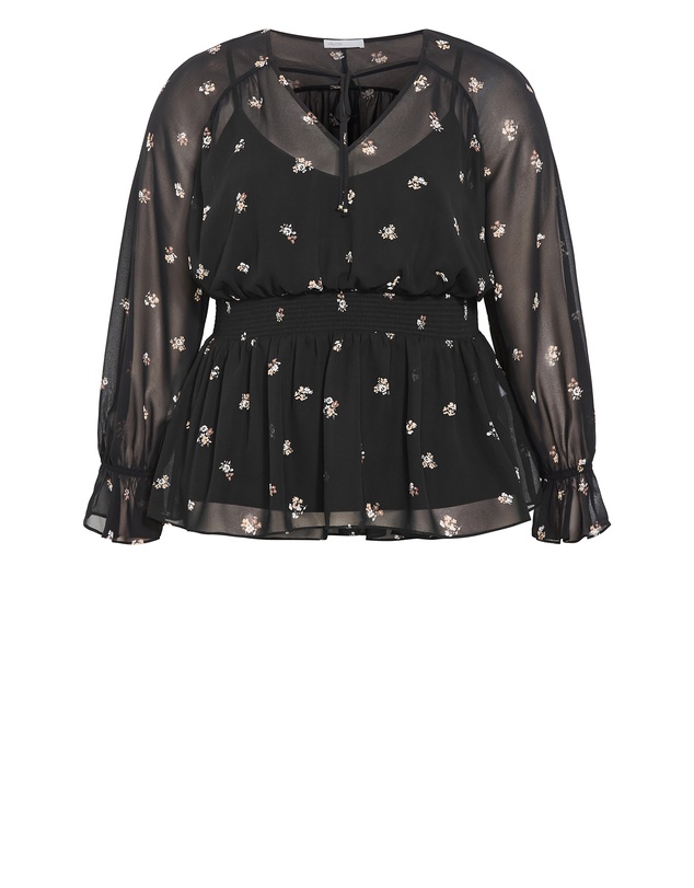 City Chic - Plus size Dela Ditsy Print Top - black