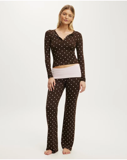 Cotton On Body - Airy Soft Lounge Henley Top Roll Waist Pants Set