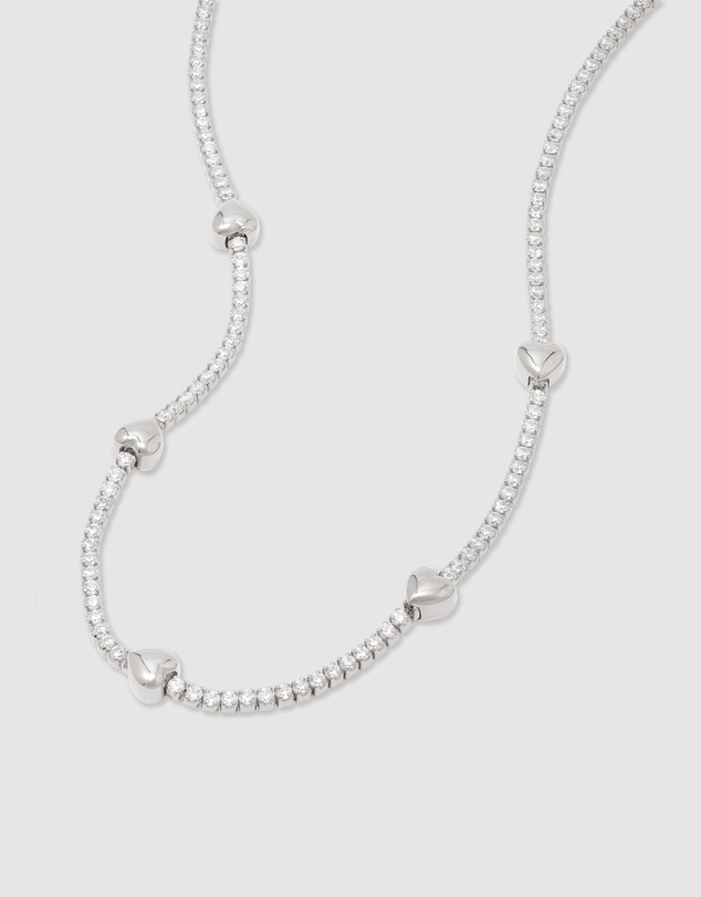 Wanderlust + Co - Heart Pave 925 Sterling Silver Petite Tennis Necklace