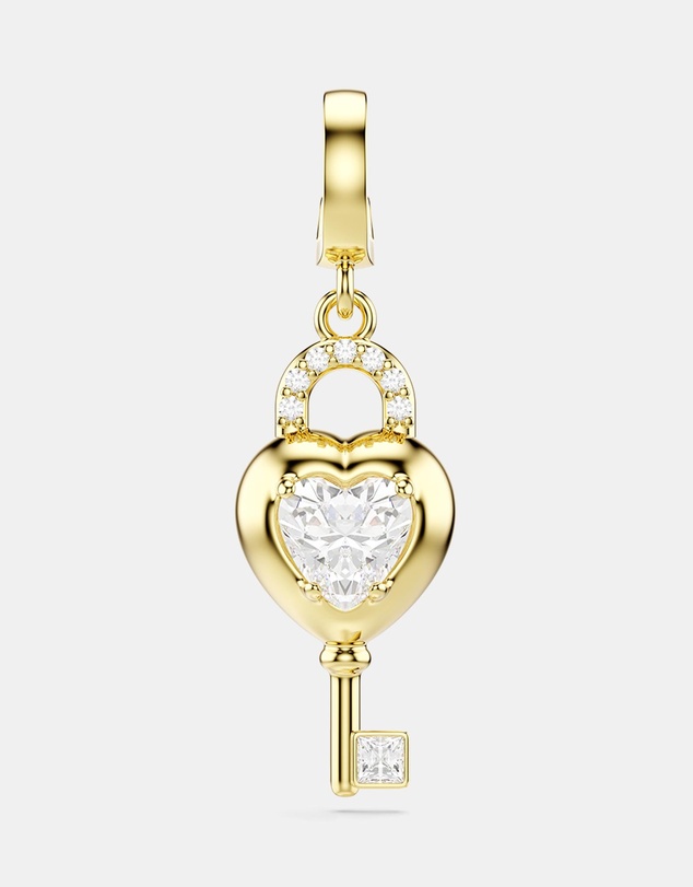 Swarovski - Idyllia Charm, Mixed Cuts, Heart With Key, White, Gold-tone Plated