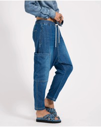 ONE TEASPOON - Isla Low Waist Drawstring Harem Denim Jeans - Blue Pasadena
