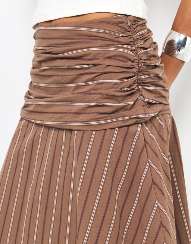 AERE - Sara Stripe Poplin Midi Skirt