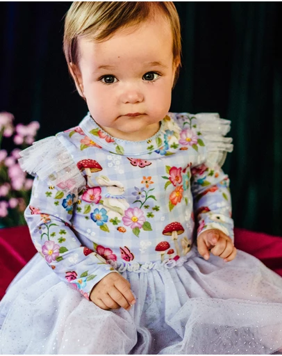 Fleur Harris - 'Curious Bunny' Long Sleeve Tutu Bodysuit Dress in Cornflower