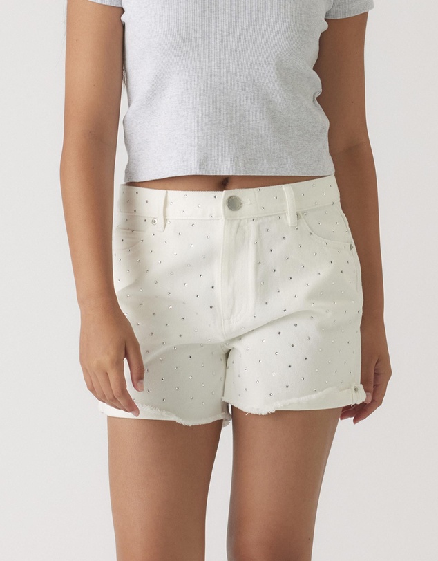 Decjuba Kids - Abbie Rhinestone Denim Shorts - Teens