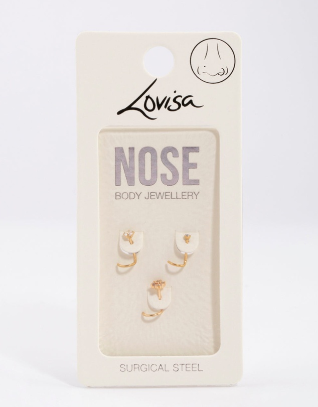 Lovisa - Gold Plated Surgical Steel Flower Nose Stud Pack