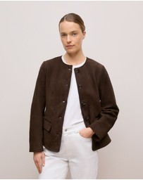 Trenery - Suede Collarless Jacket in Coffee Bean