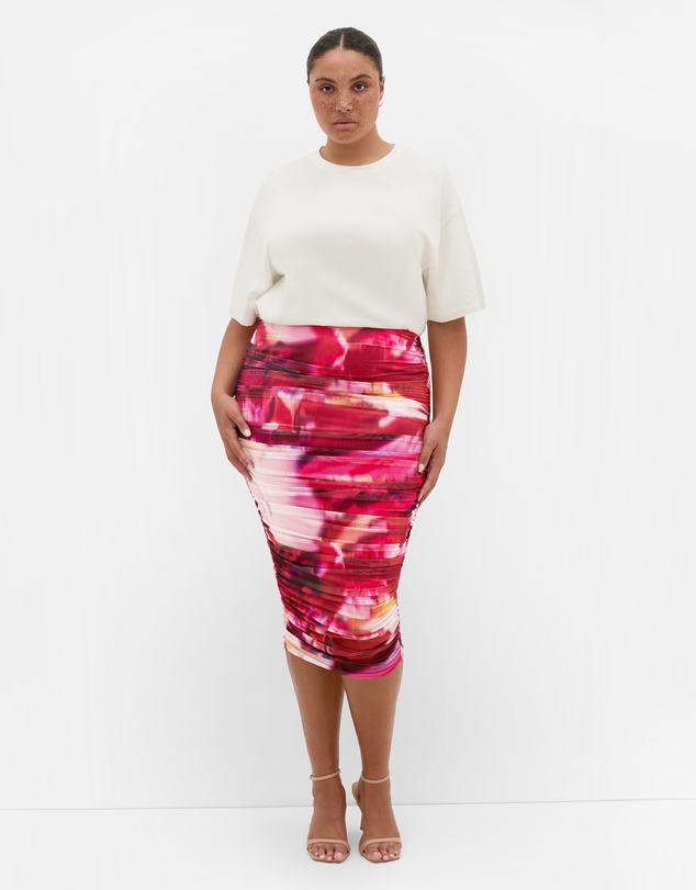 City Chic - Livia Ruched Print Skirt