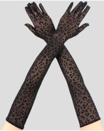High Heel Jungle - Queen Leopard Print Sheer Mesh 55cm Opera Length Glove